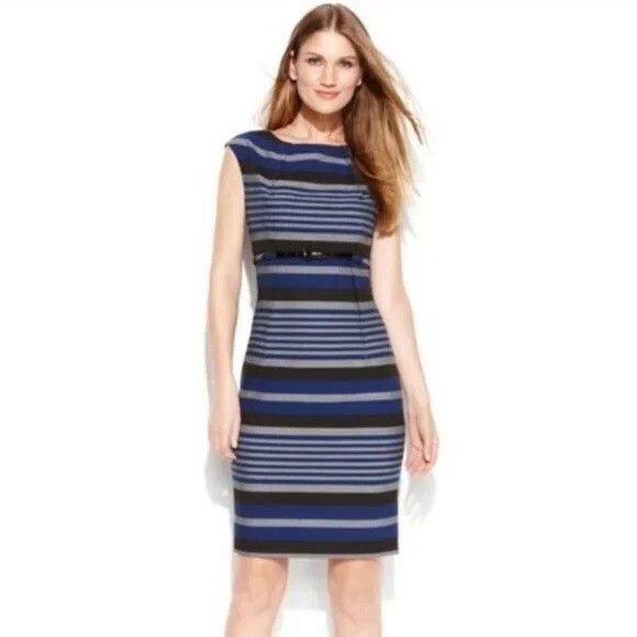 Calvin Klein Dresses & Skirts - Calvin Klein Women's Sheath Dress Striped Black Blue Gray Sleeveless No Belt